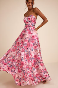 Avaia Pink Floral Strapless Maxi Dress 1
