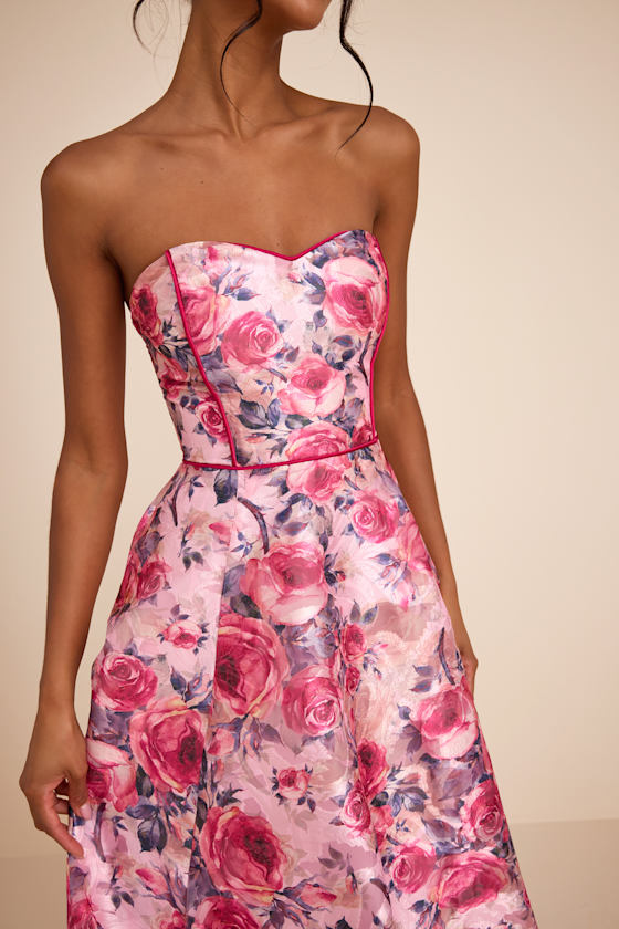 Avaia Pink Floral Strapless Maxi Dress 2