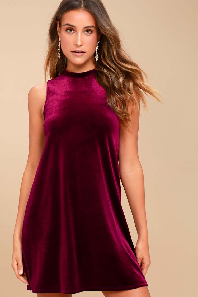 velvet shift dress Midnight Soft velvet fabric with slight stretch Others Follow Gigi - Burgundy