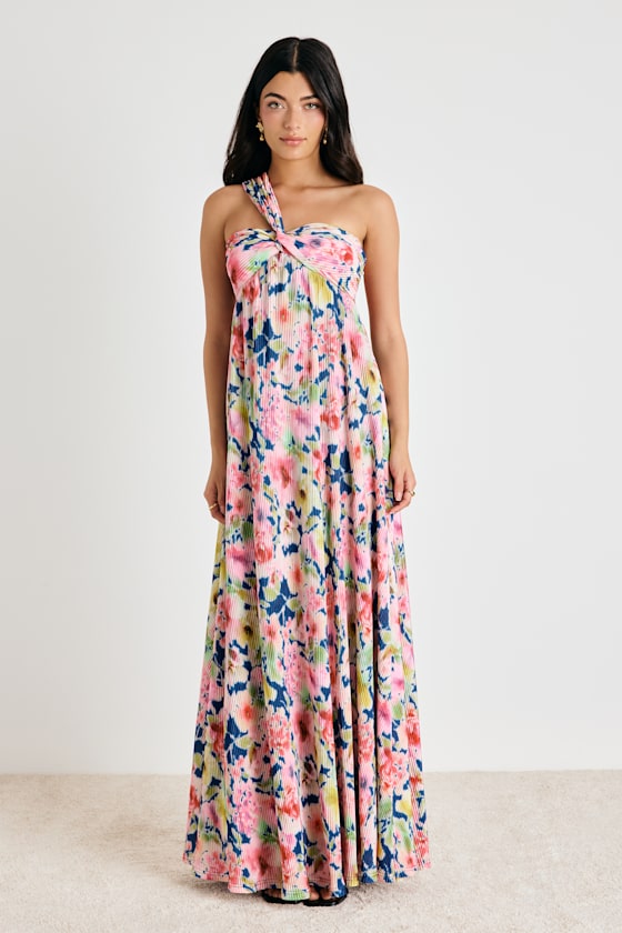 Georgianna Pink Multi Floral Plisse Maxi Dress 1