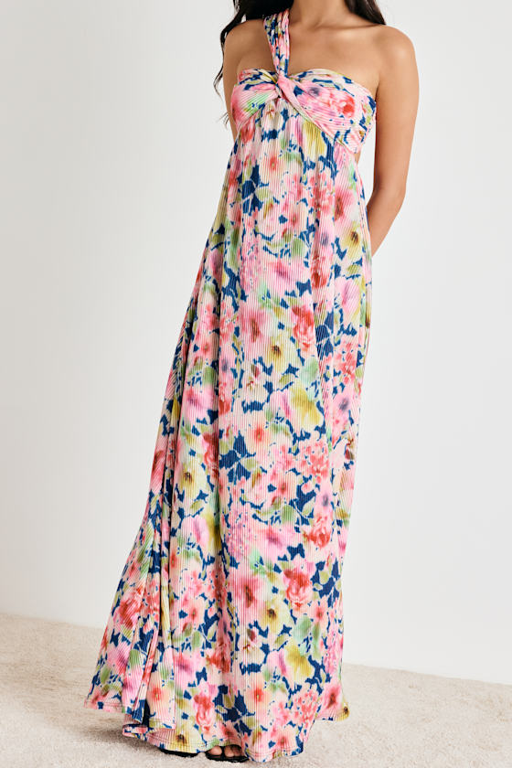 Georgianna Pink Multi Floral Plisse Maxi Dress - thumbnail 5