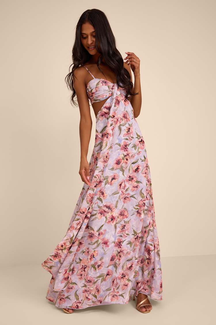 Heidi Lavender Floral Cutout Maxi Dress Heidi Lavender Floral Cutout Maxi Dress