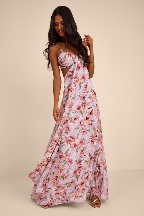 Heidi Lavender Floral Cutout Maxi Dress 1