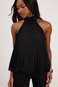 Twyla Black Pleated Halter Tank Top 1