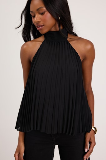 Twyla Black Pleated Halter Tank Top 1