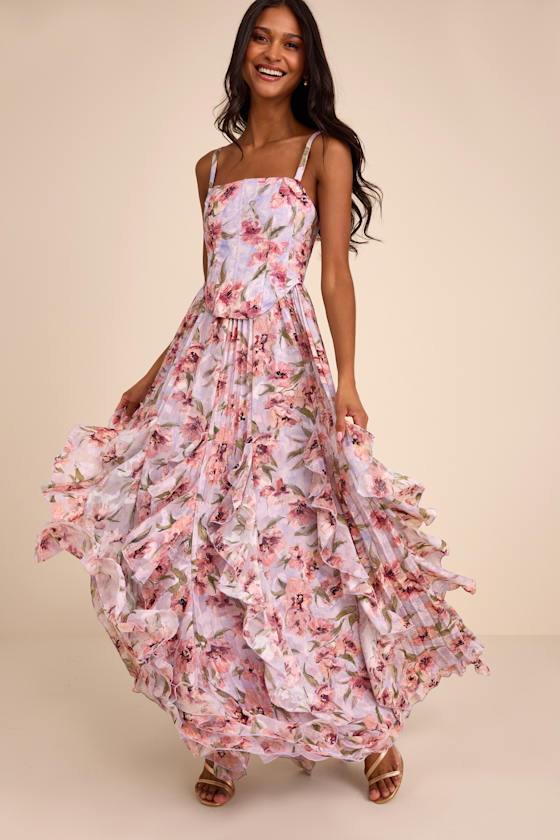 Hensley Lavender Multi Floral Bustier Maxi Dress 1