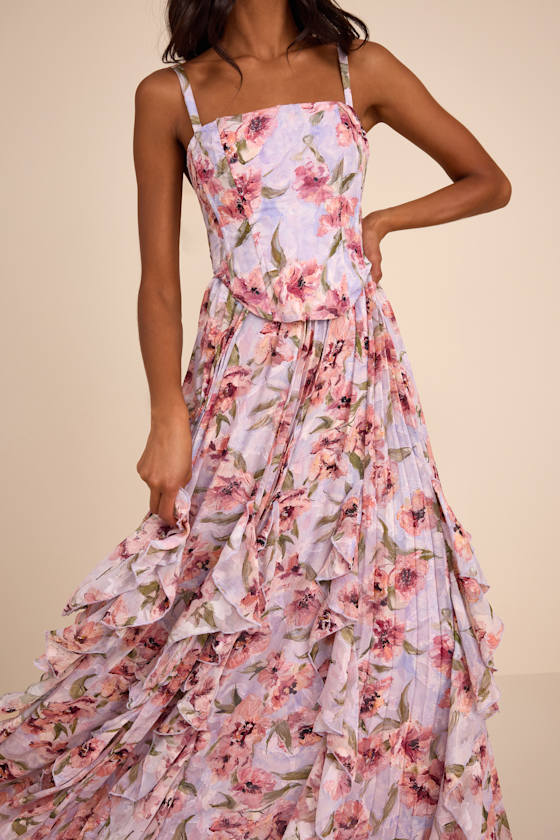 Hensley Lavender Multi Floral Bustier Maxi Dress 2