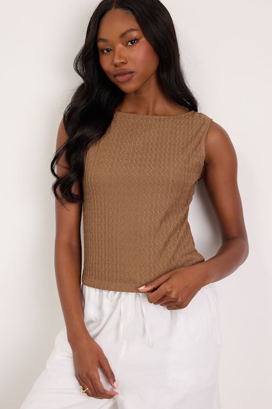 Kalita Light Brown Twist-Back Tank Top 1