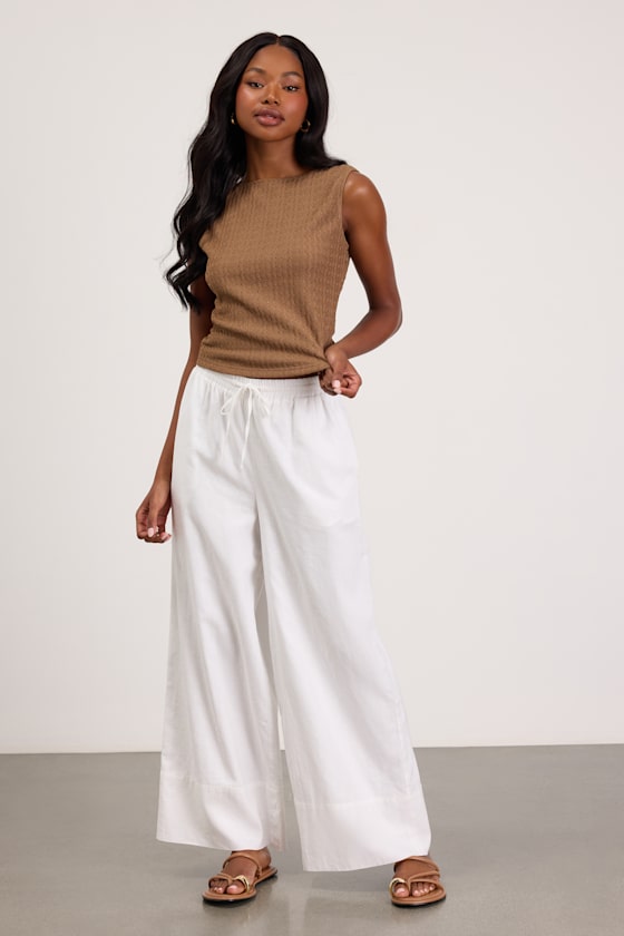 Light Brown Tank Top - Pierced Knit Tank Top - Back Cutout Tank