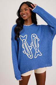 Montauk Blue Embroidered Pullover Sweater 1