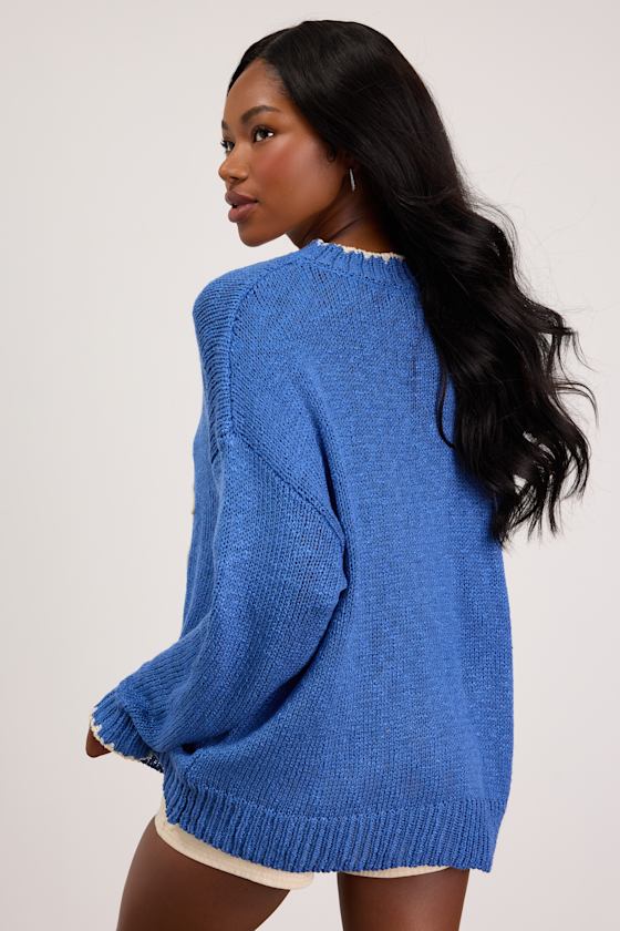 Montauk Blue Embroidered Pullover Sweater 2