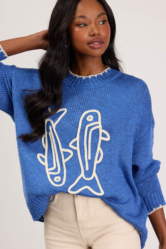Montauk Blue Embroidered Pullover Sweater 4