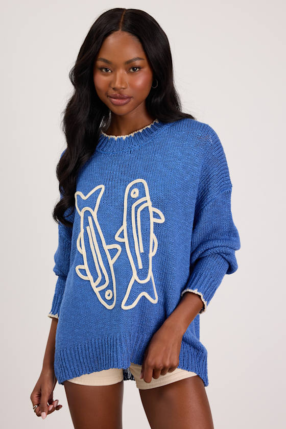 Montauk Blue Embroidered Pullover Sweater 6