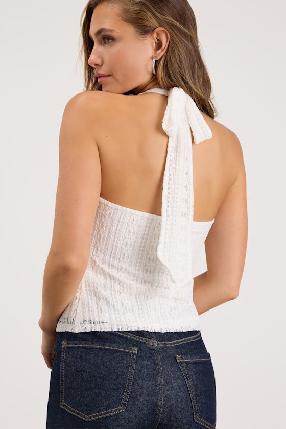 Avera Ivory Lace Ruffled Halter Top 2