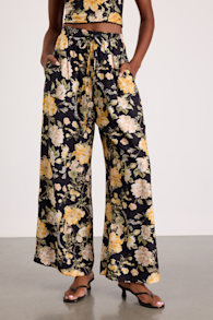 Taelyn Black Multi Floral Wide-Leg Pants 1