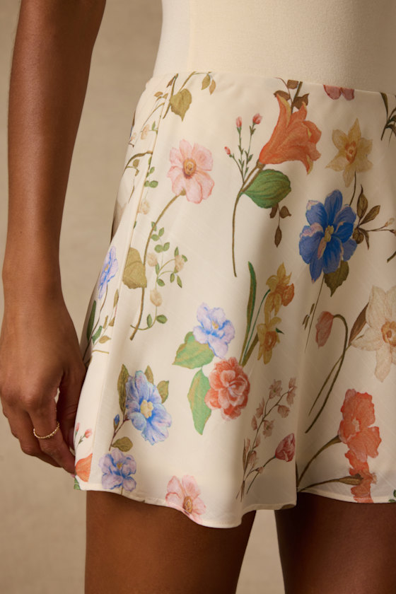 Solenne Cream Multi Floral High-Rise Mini Skirt - thumbnail 5