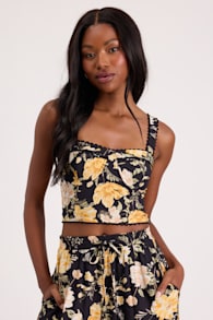 Taelyn Black Multi Floral Bustier Tank Top 1