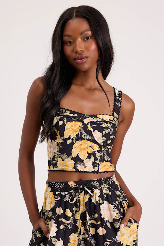 Taelyn Black Multi Floral Bustier Tank Top 1
