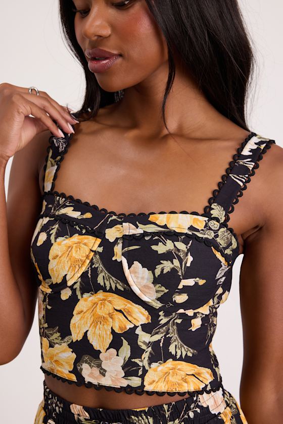Taelyn Black Multi Floral Bustier Tank Top 2