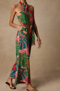 Mar Alto Pink Multi Leaf Print Wide-Leg Jumpsuit 1