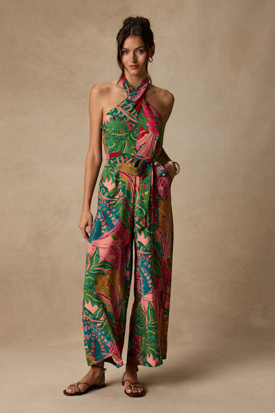 Mar Alto Pink Multi Leaf Print Wide-Leg Jumpsuit 2