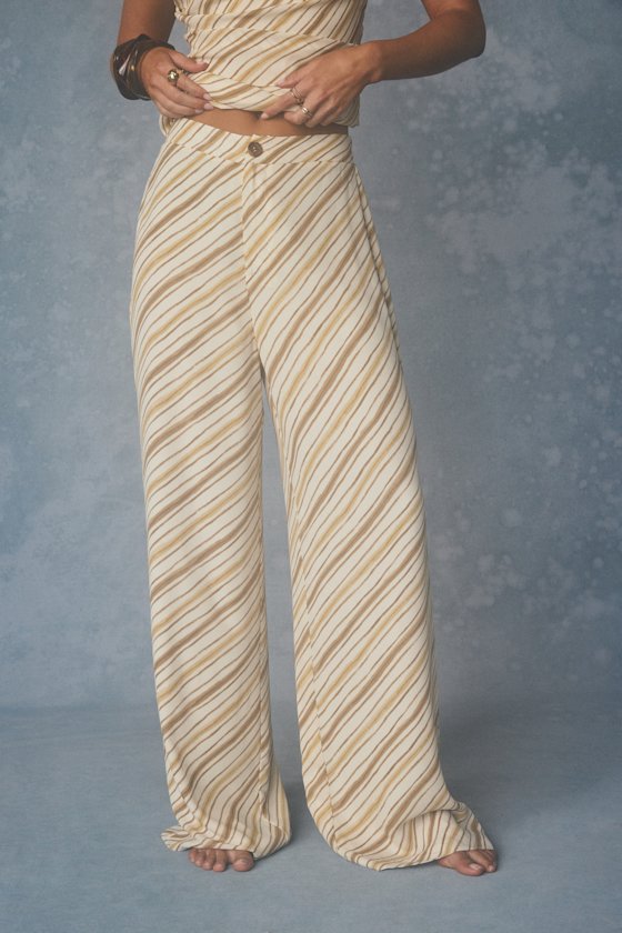 Vanna White and Brown Striped Wide-Leg Pants 2