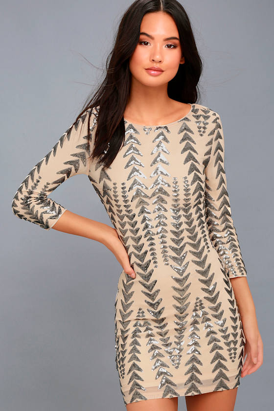 Shine On Me Nude Sequin Bodycon Dress 1