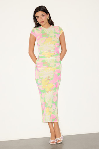 Cici Green Multi Floral Mesh Bodycon Midi Dress 1