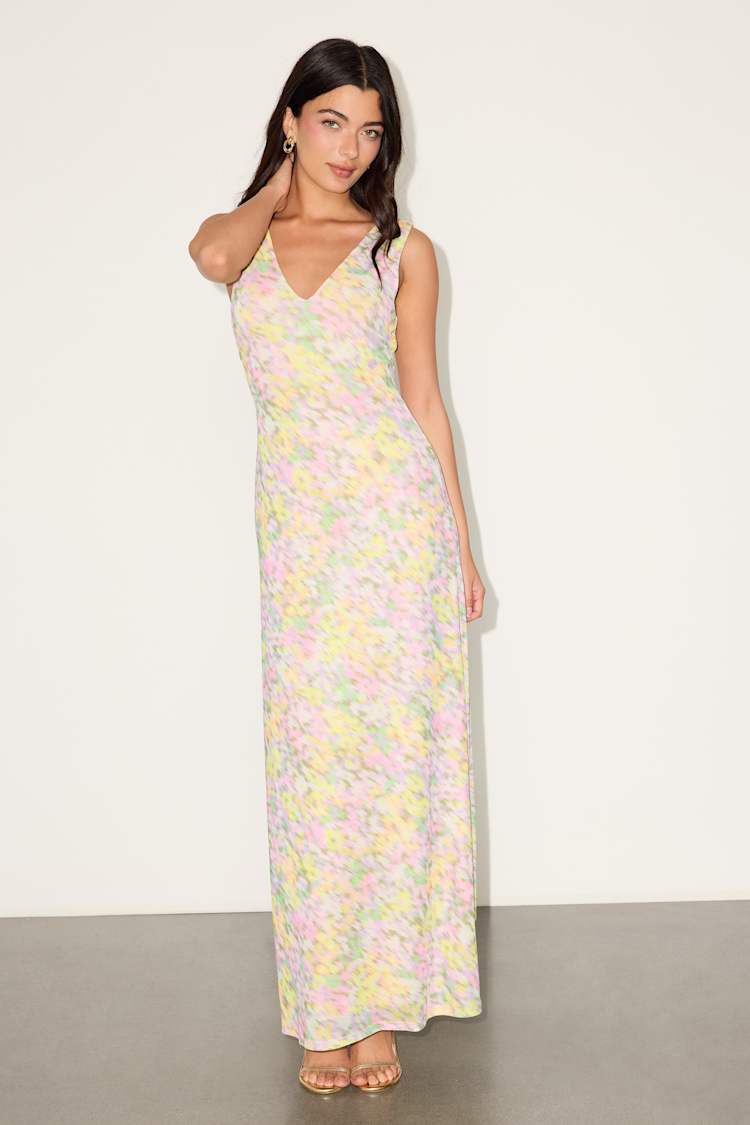 AFRM LOS ANGELES Earhart Sleeveless Mesh Maxi Dress in Pastel Blurred Floral at Nordstrom Rack, Size X-Large