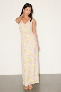 Earhart Yellow Multi Floral Mesh Maxi Dress 1