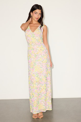 Earhart Yellow Multi Floral Mesh Maxi Dress 1