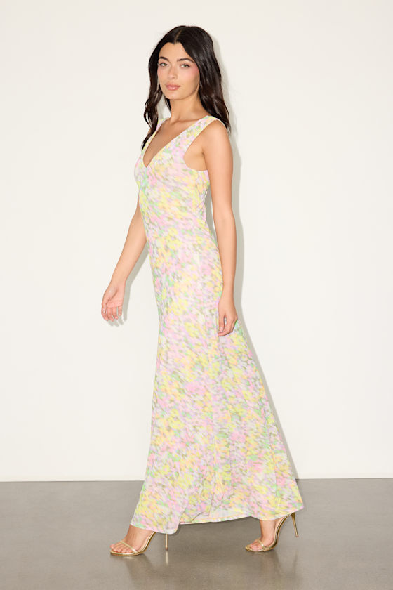 Earhart Yellow Multi Floral Mesh Maxi Dress - thumbnail 4