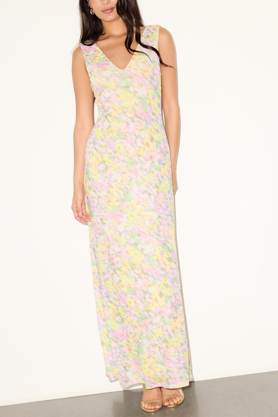 Earhart Yellow Multi Floral Mesh Maxi Dress - thumbnail 5