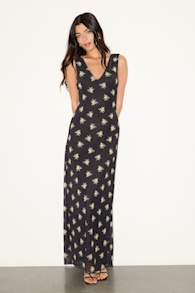 Earhart Black Multi Floral Mesh Maxi Dress 1
