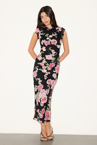 Lacey Black Floral Lace Two-Piece Midi Dress 1