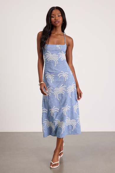 sachin and babi light blue dress Green Floral Dress - Off-the-Shoulder Midi Dress - A-Line Dress main image 0