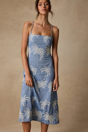 Destin Light Blue Embroidered Lace-Up Midi Dress 2