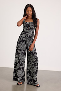 Ravia Black Print Wide-Leg Pants 1