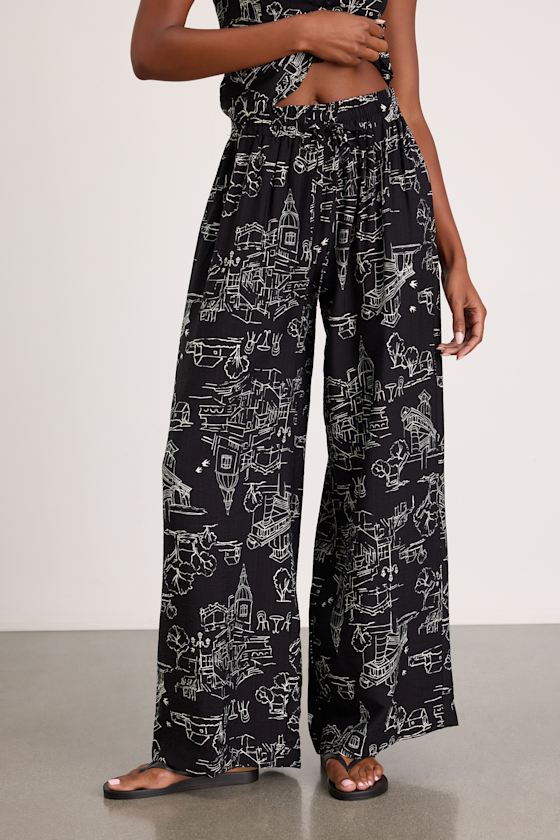 Ravia Black Print Wide-Leg Pants 2