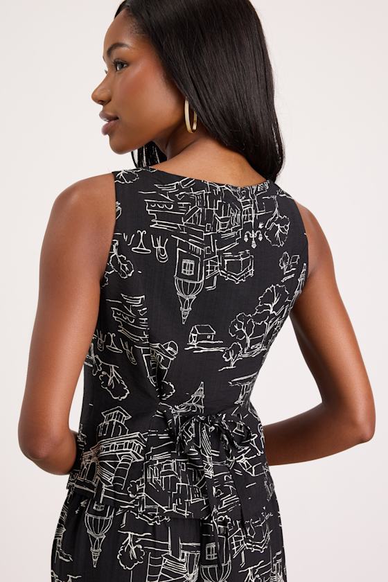 Ravia Black Print Button-Front Tank Top 2