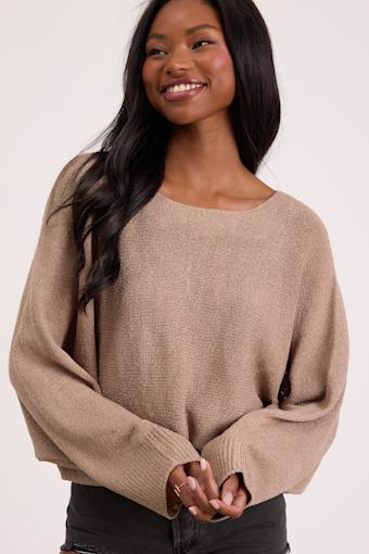 Jaylin Light Brown Boat Neck Pullover Sweater 1