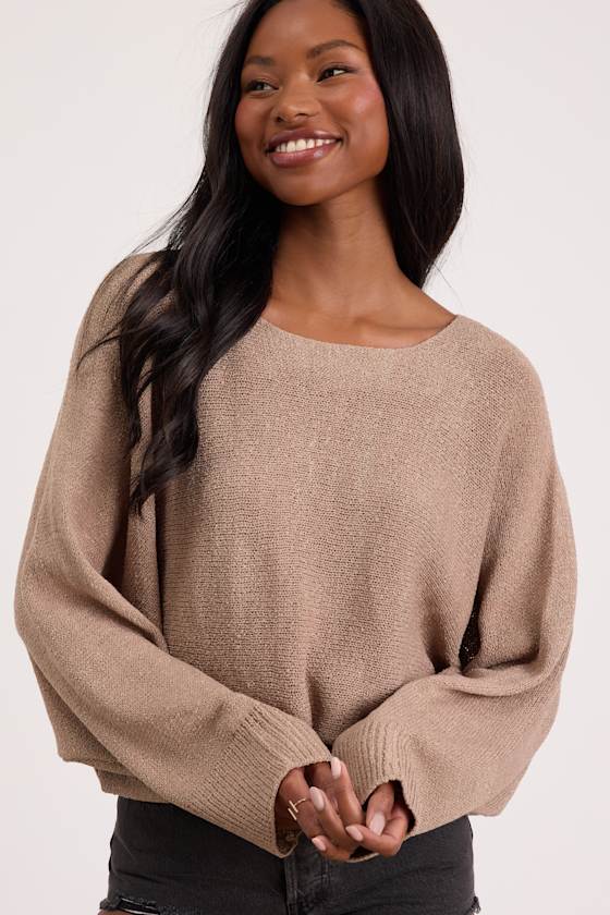 Jaylin Light Brown Boat Neck Pullover Sweater 1