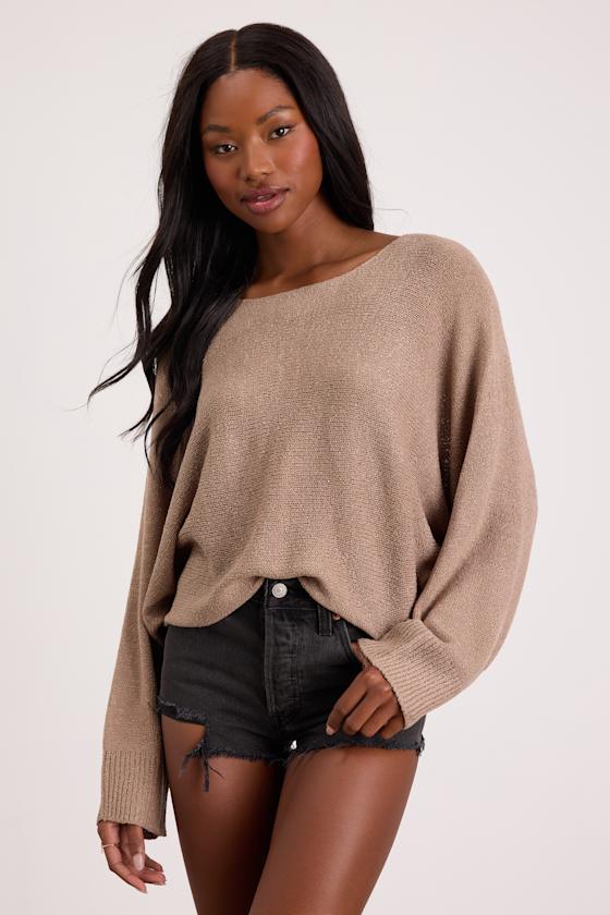 Jaylin Light Brown Boat Neck Pullover Sweater 2