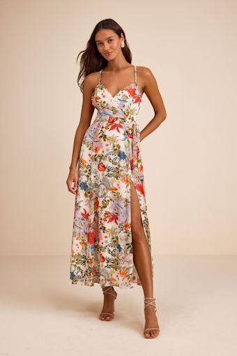 Amara White Multi Paisley Print Wrap Midi Dress 1