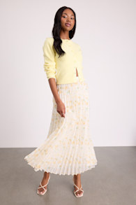 Calla Ivory Floral Pleated Midi Skirt 1