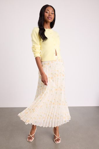 Calla Ivory Floral Pleated Midi Skirt 1
