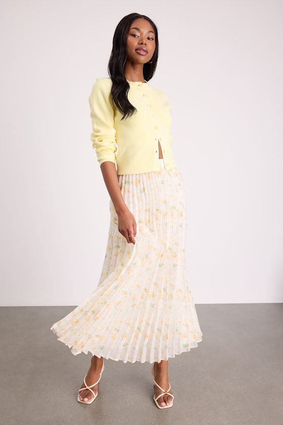 Calla Ivory Floral Pleated Midi Skirt 1