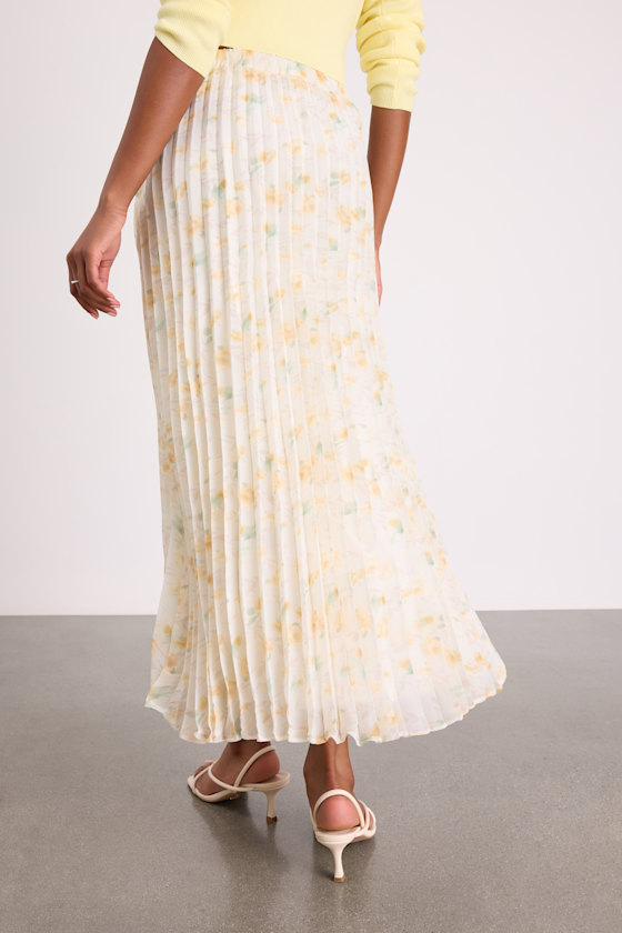 Ivory Floral Skirt - Pleated Skirt - Chiffon Midi Skirt - Skirt - Image 3