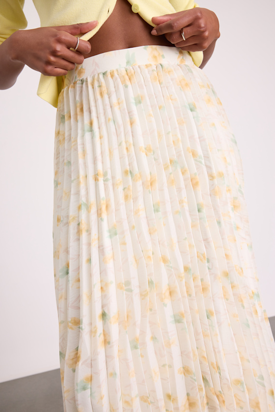 Ivory Floral Skirt - Pleated Skirt - Chiffon Midi Skirt - Skirt - Image 4