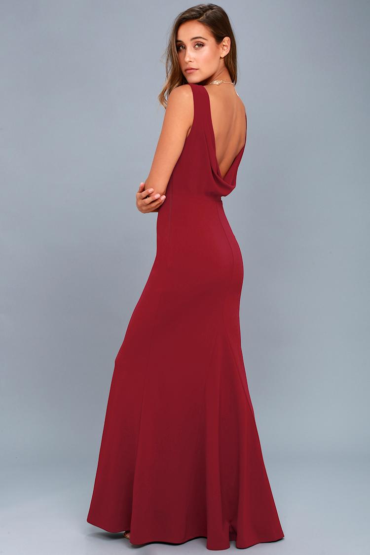 wine red backless maxi dress Momyknows Wine Red Backless Lace-up Bowknot Flare Sleeve High Neck  Maternity Maxi Dress main image 0